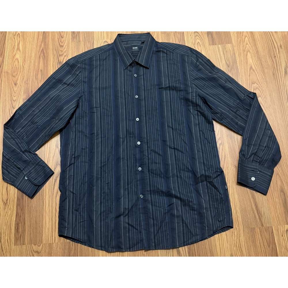 Hugo Boss Shirt Mens 2XL Lucas Regular Fit Striped Navy